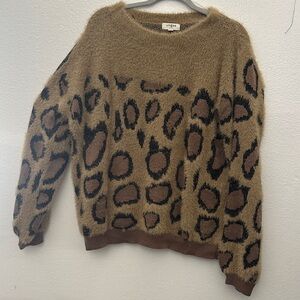 Umgee Tan and Black Leopard Print Sweater